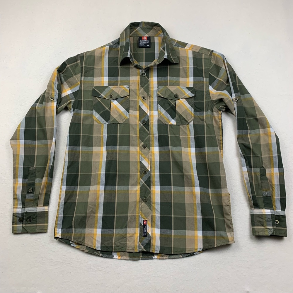 Southpole Shirt Mens Medium Plaid Roll Table Sleeve Casual Button Up Outdoor